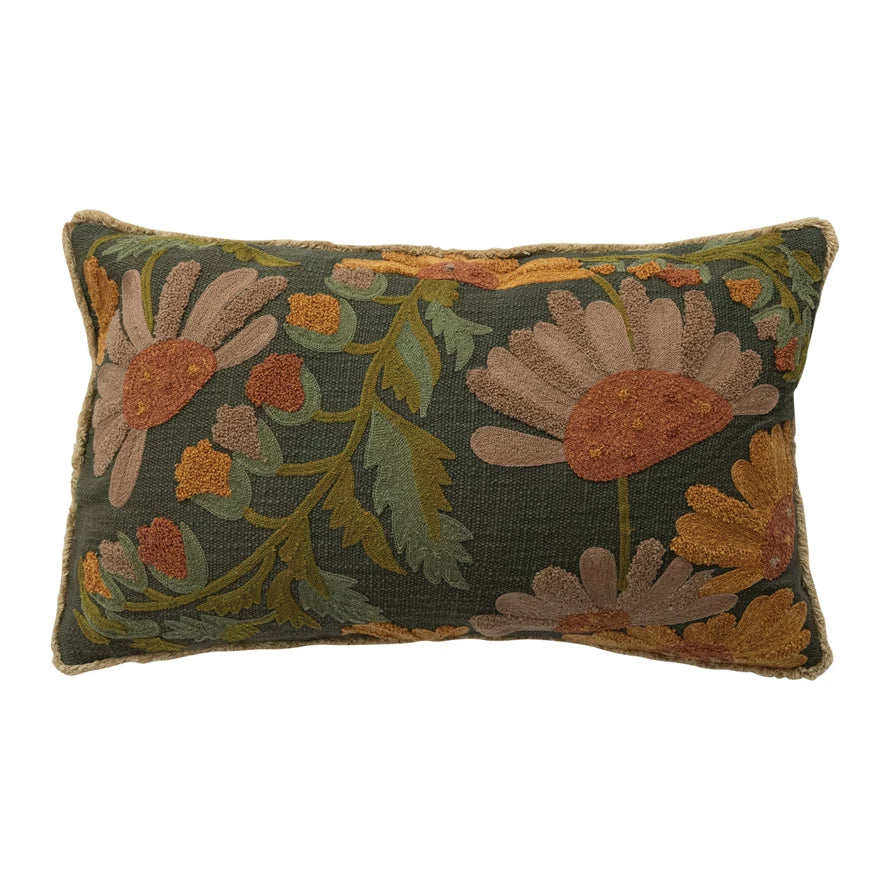 fall cotton embroidered pillow with fringe