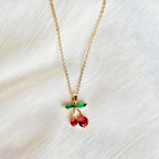 CHERRY NECKLACE | gold | crystal cherry charm necklace