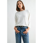 WHITE Knit Drop Shoulder Loose Fit Top