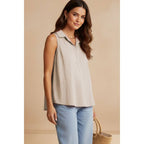 LIGHT MAUVE Sleeveless Collared Half Placket Top