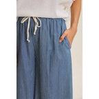 Washed Denim Comfort Meets Wanderlust Stripe Wide-Leg Pants