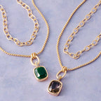 Double Layered Chain Crystal Square Pendant Necklace: GEMR