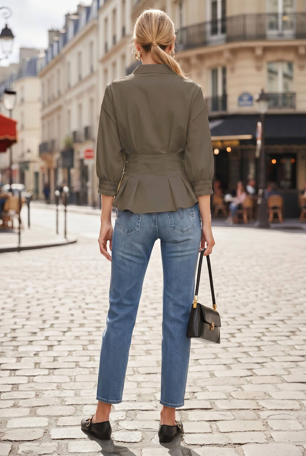 CHOCOLATE DART DETAIL 3/4 STEEVE BUTTON DOWN BLOUSE