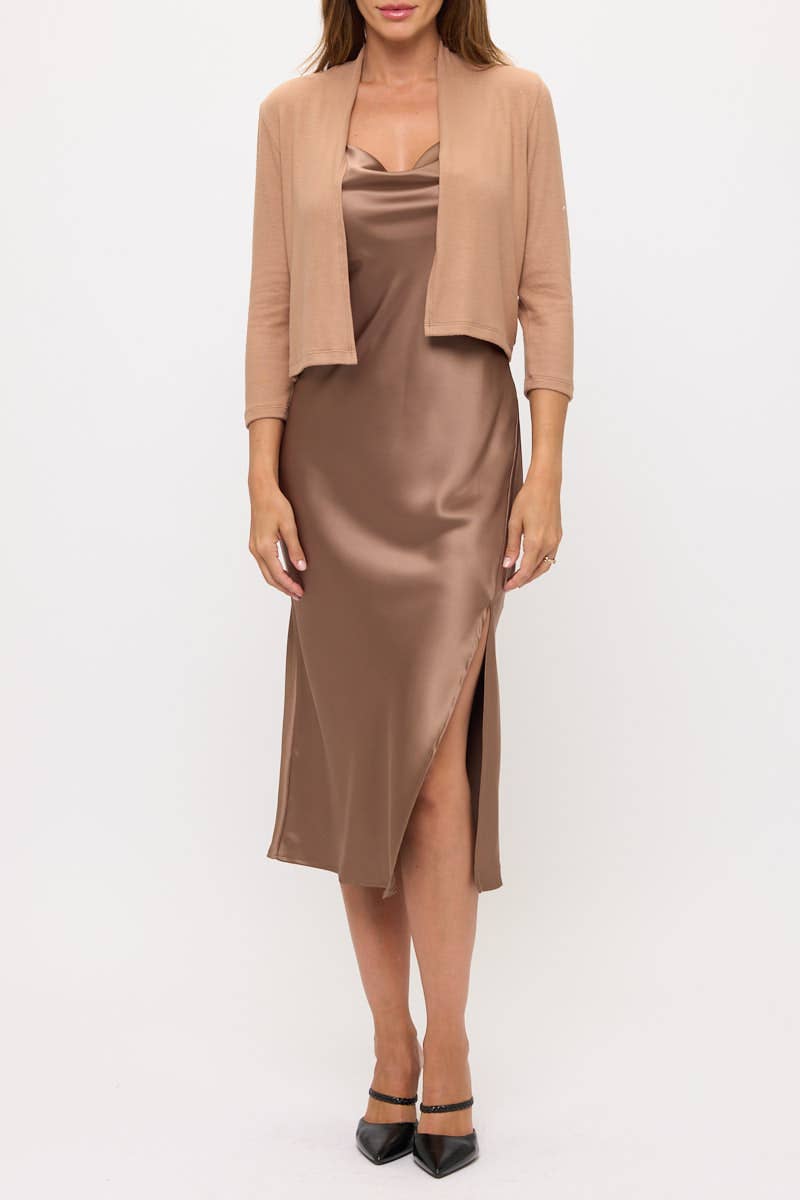 Khaki Brushed Knit Cashmere Bolero