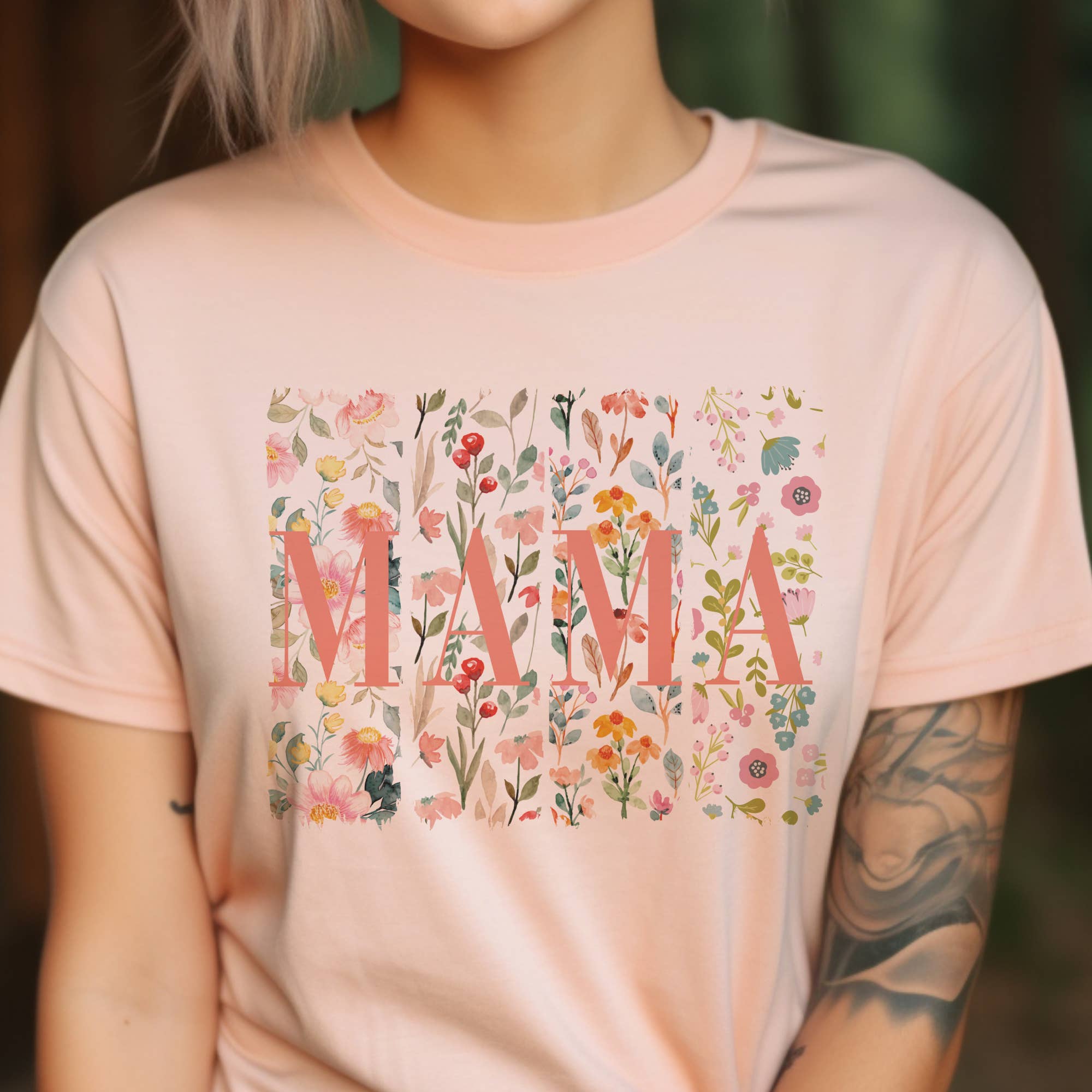 Peach Floral Mama Spring Flower Market Mothers Day Graphic Tee