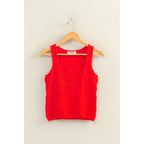 RED Textured Sleeveless Scoop Neck Knit Top