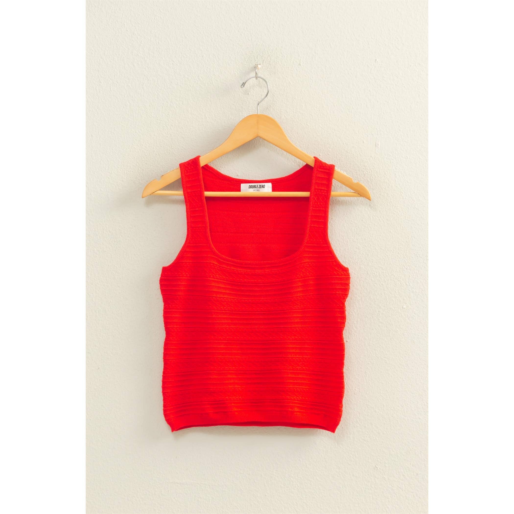 RED Textured Sleeveless Scoop Neck Knit Top