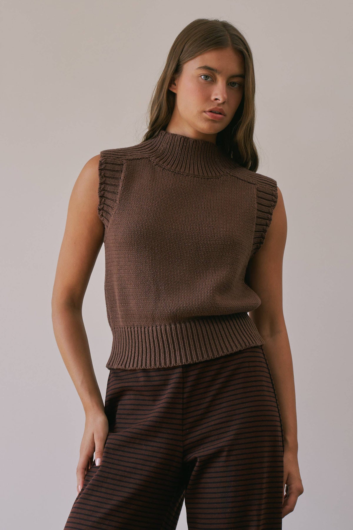Choco Lexi Ribbed Mock Neck Sweater Vest