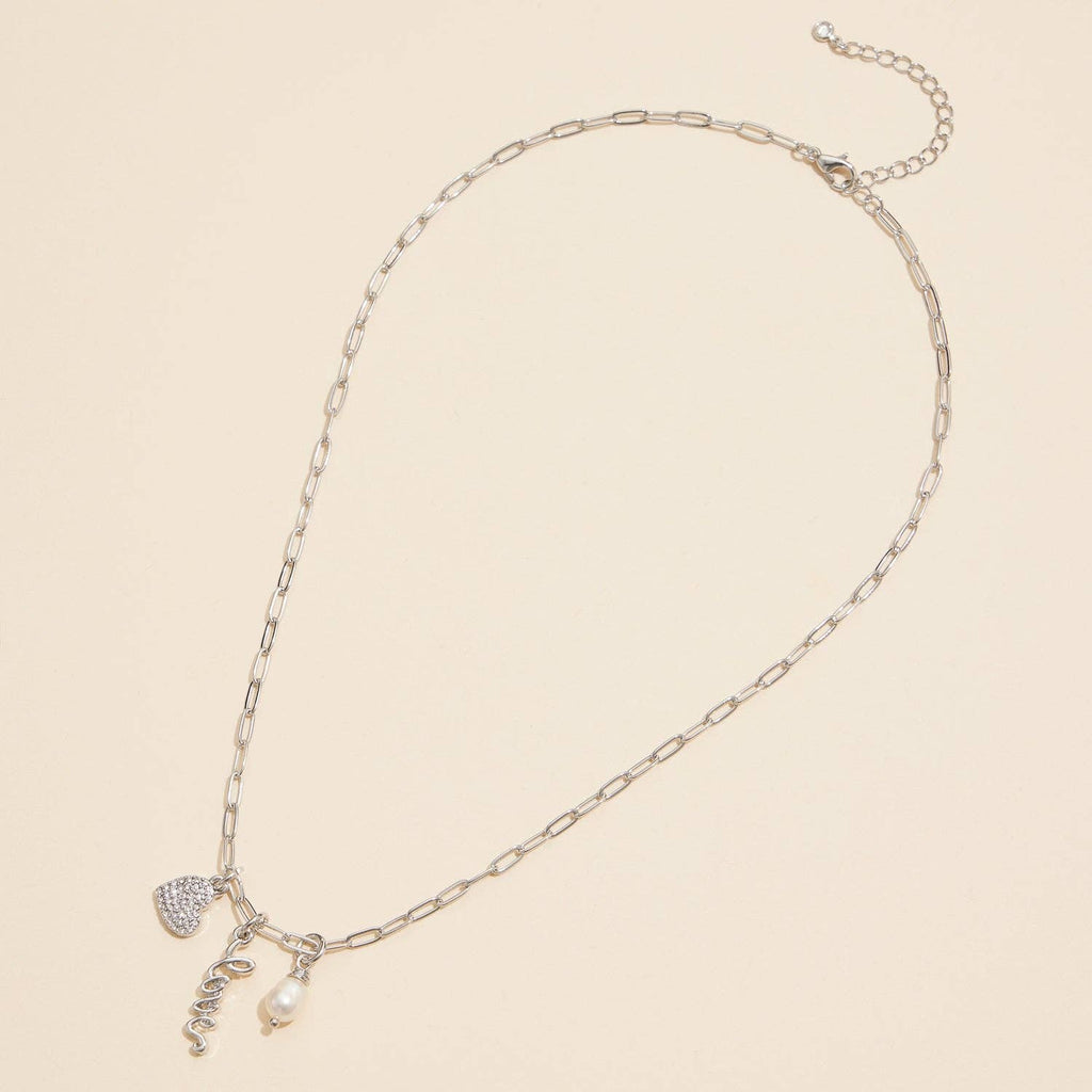 Gold Dipped Charming "Love" Pendant Necklace with Heart and Pearl Accents: Gold / One / 4DN18070