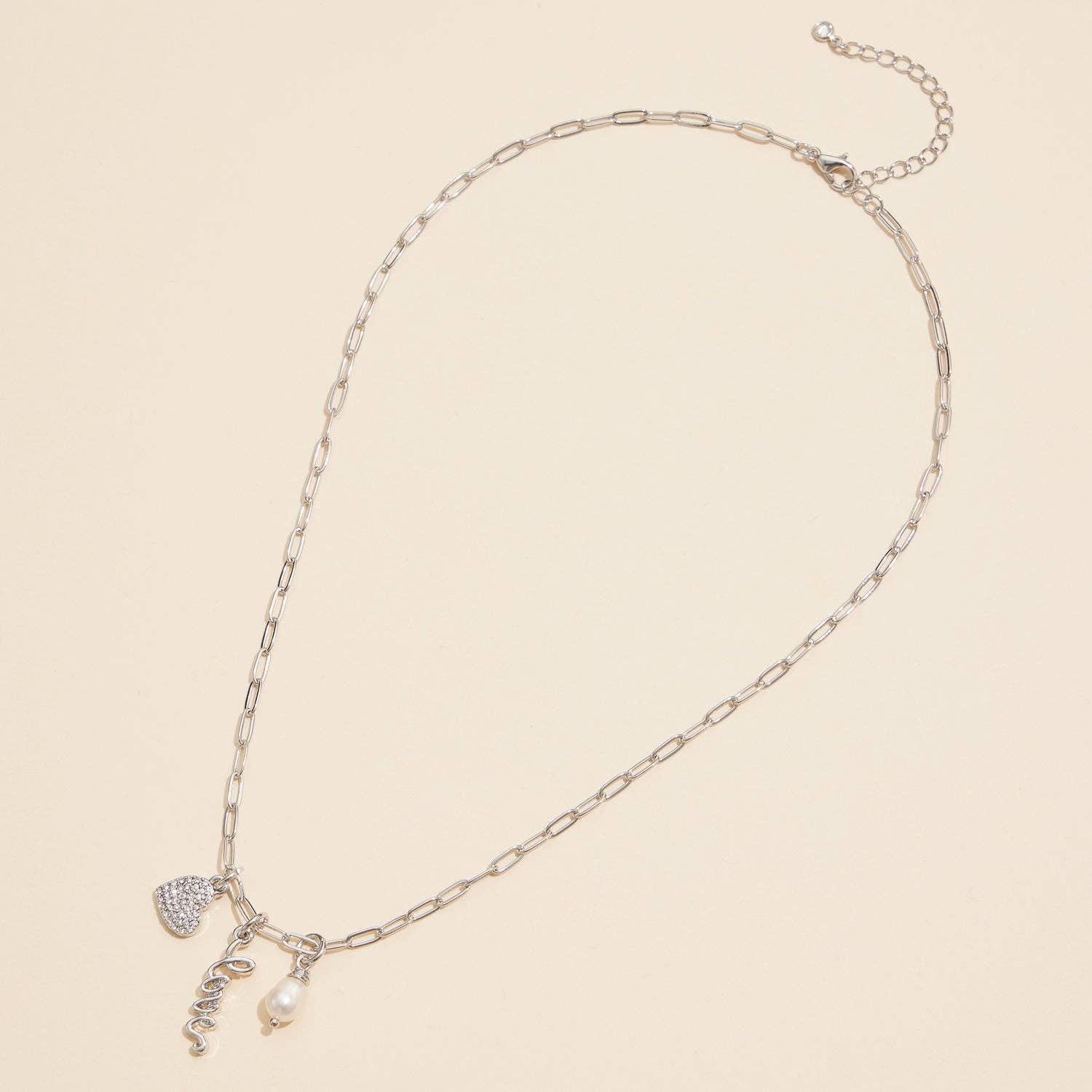 Gold Dipped Charming "Love" Pendant Necklace with Heart and Pearl Accents: Gold / One / 4DN18070