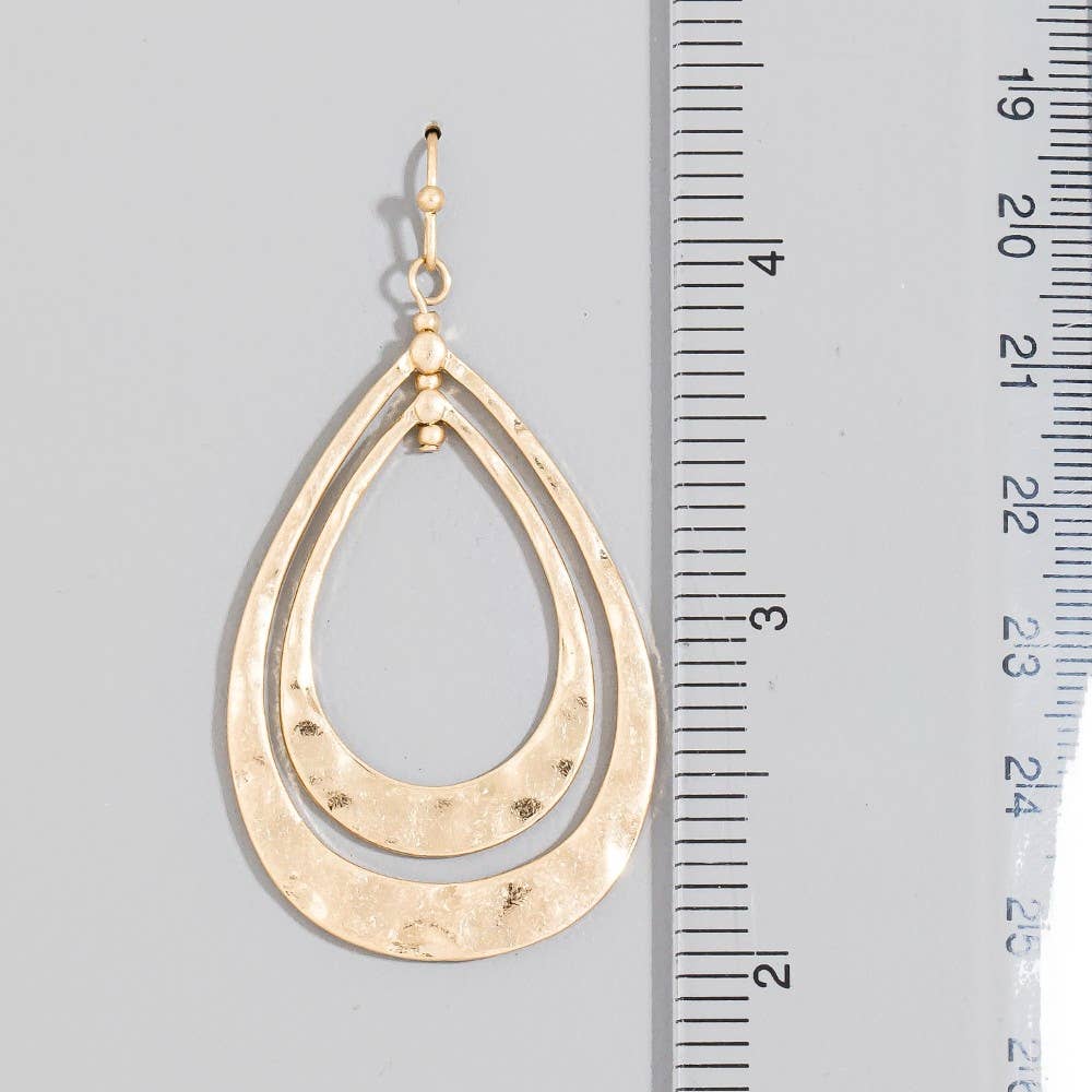 Hammered Double Teardrop Layered Dangle Earrings: WG