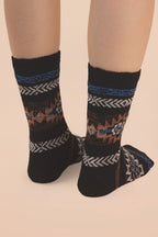 Aztec Graphic Cozy Crew Socks: HEATHER GREY