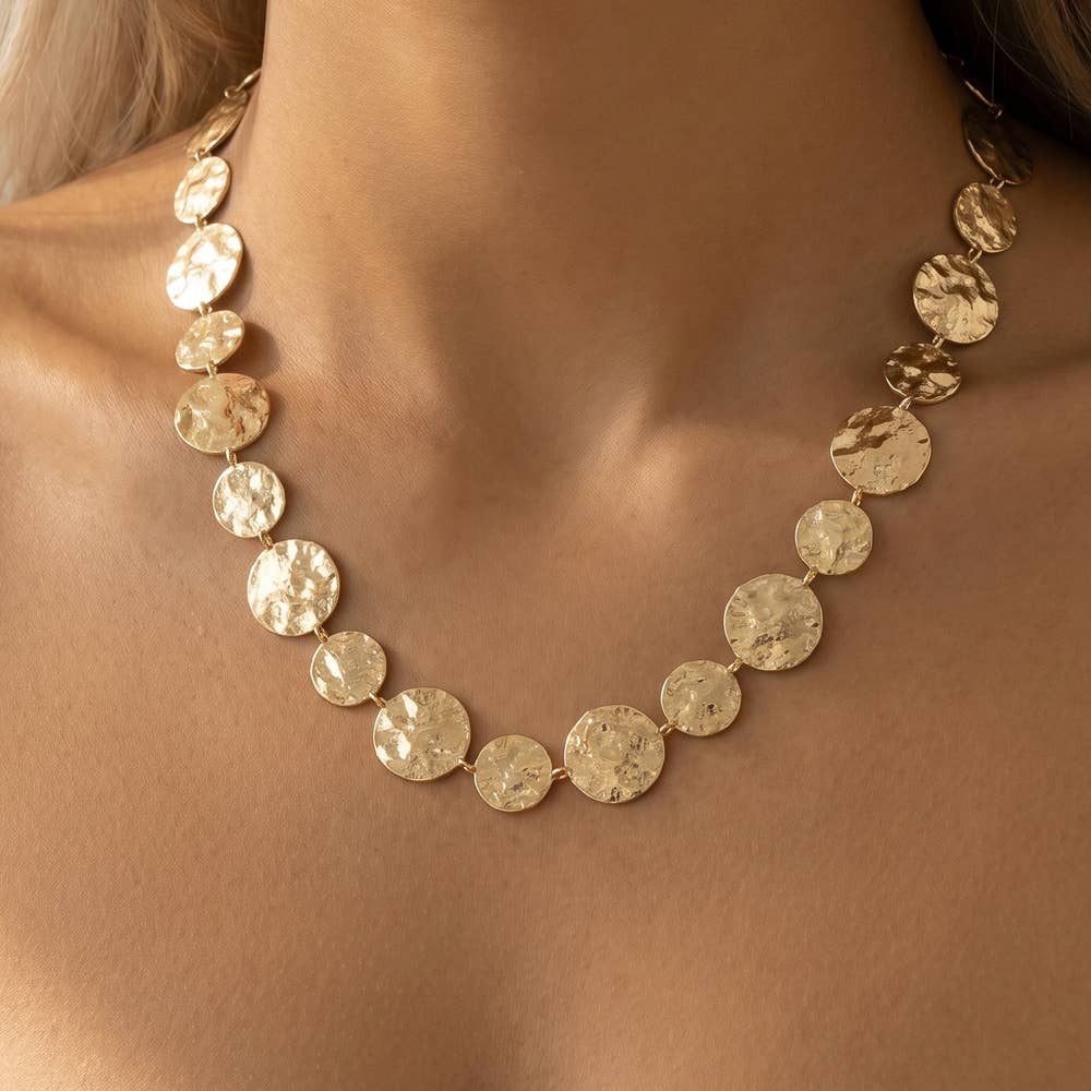 Hammered Coin Disc Station Necklace: GD