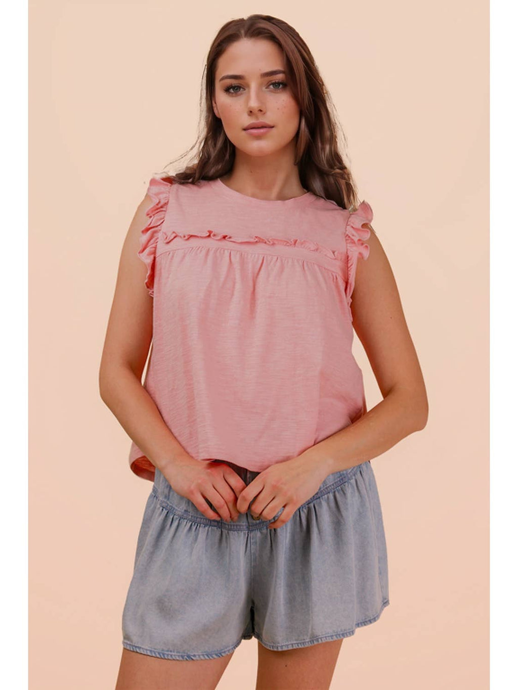 Blush Ruffle Detail Solid Knit Top