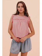 Blush Ruffle Detail Solid Knit Top