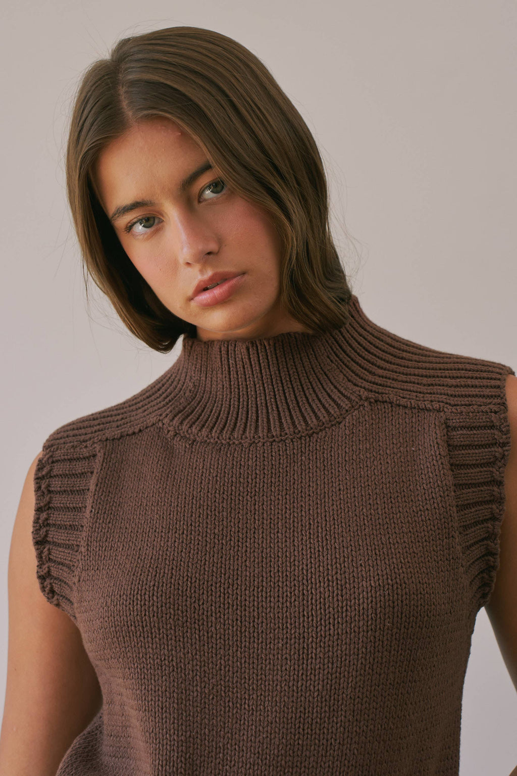 Choco Lexi Ribbed Mock Neck Sweater Vest