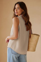LIGHT MAUVE Sleeveless Collared Half Placket Top