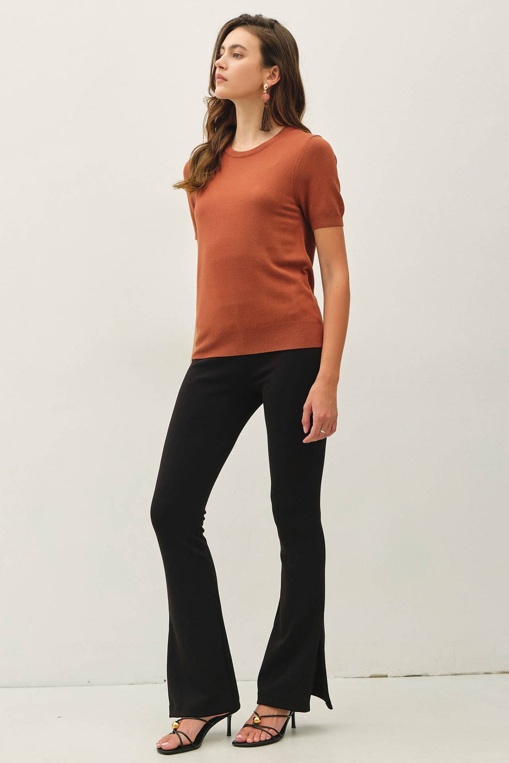 RUST SOFT BASIC SHORT SLEEVE SWEATER TEE – Be Cool – view 3