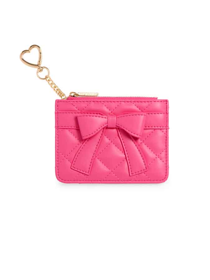 QUILTED BOW CARD CASE: FUCHSIA