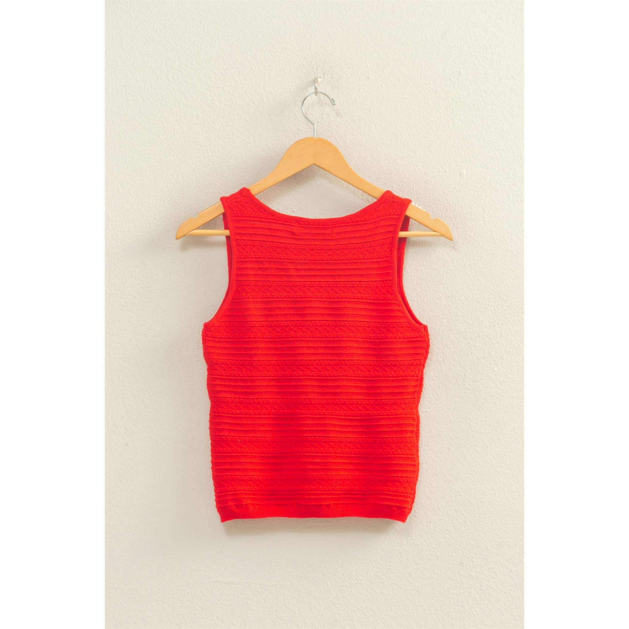 RED Textured Sleeveless Scoop Neck Knit Top