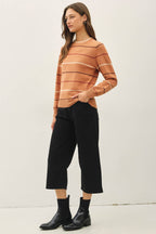 TERRACOTTA DOUBLE LAYERED LOOK  STRIPE SWEATER TOP