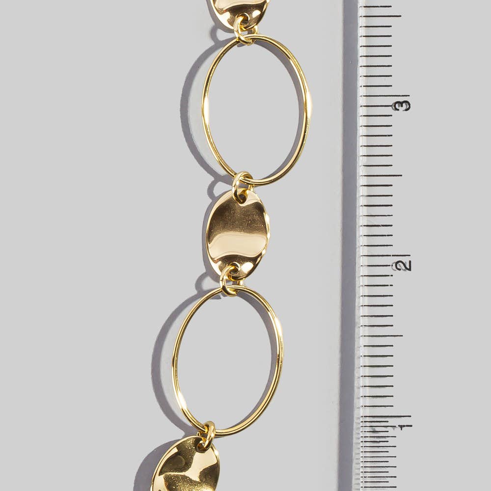 Gold Dipped Oval Link Hammered Disc Necklace: SGD