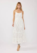 Spaghetti Strap Tiered Maxi Dress with Waist Tie: WhitE