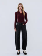 BLACKHIGH RISE BLACK ANKLE BARREL LEG JEANS RELIEF