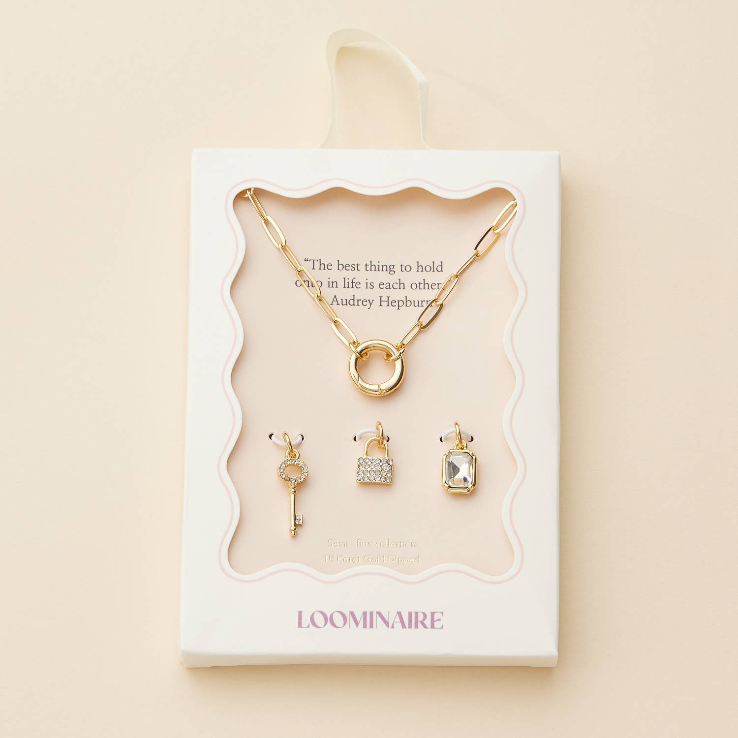 Gold Dipped Charm Necklace with Key and Gemstone Accents: Yellow Gold / One / 4DN18064