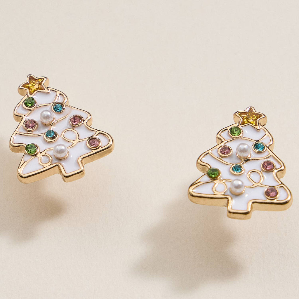 Christmas Tree Enamel Stud Earrings: Pink