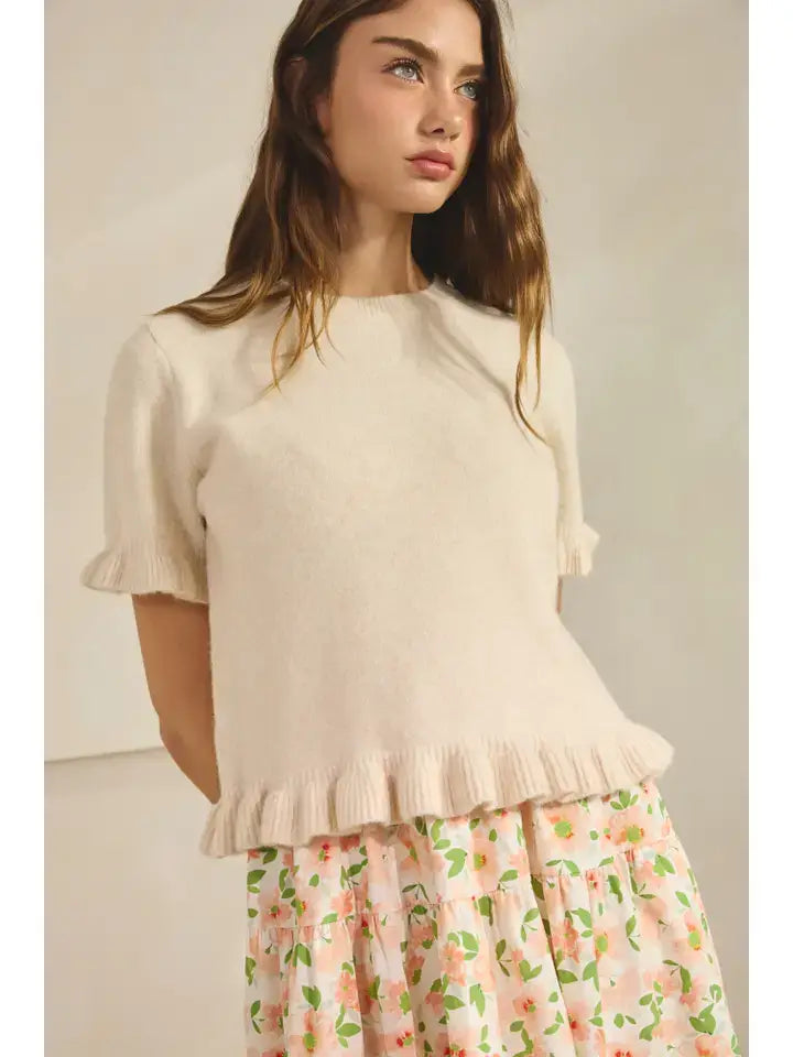 CREAM Ruffle Hem Knit Tee SWEATER – Creamon – view 8