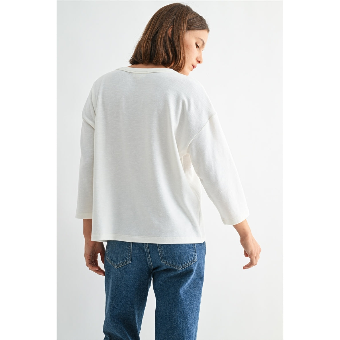 WHITE Knit Drop Shoulder Loose Fit Top