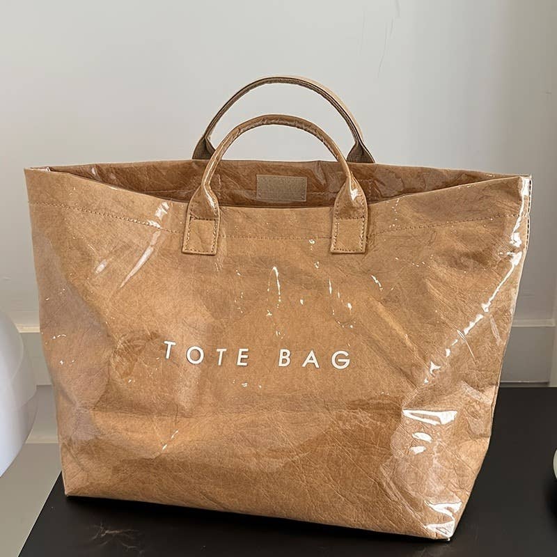 KHAKI PVC Tote Bag for Women Clear Plastic Handbag Large Work