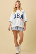 WHITE USA Star Patchwork Oversized Top
