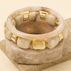 Mixed Square Resin Bangle And Beads Bracelet Set: KA