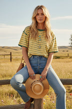 YELLOW/GREEN Striped Oversized Relaxed Top