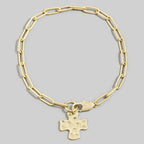 Hammered Square Cross Charm Paperclip Chain Bracelet: WG