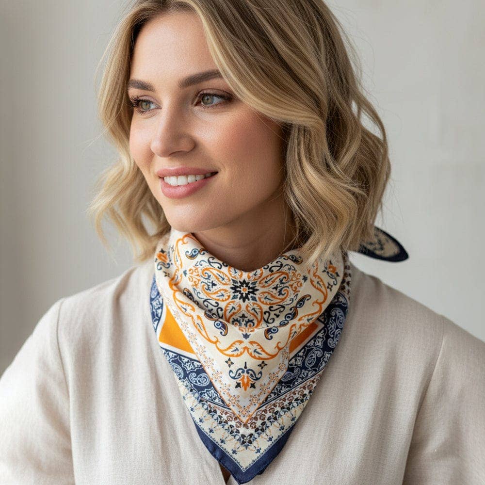 Paisley and Arabesque Oriental Print Bandana: Brown