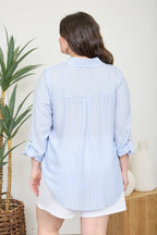 PLUS STRIPE COLLARED BUTTON DOWN LIGHTWEIGHT SHIRT : BLACK