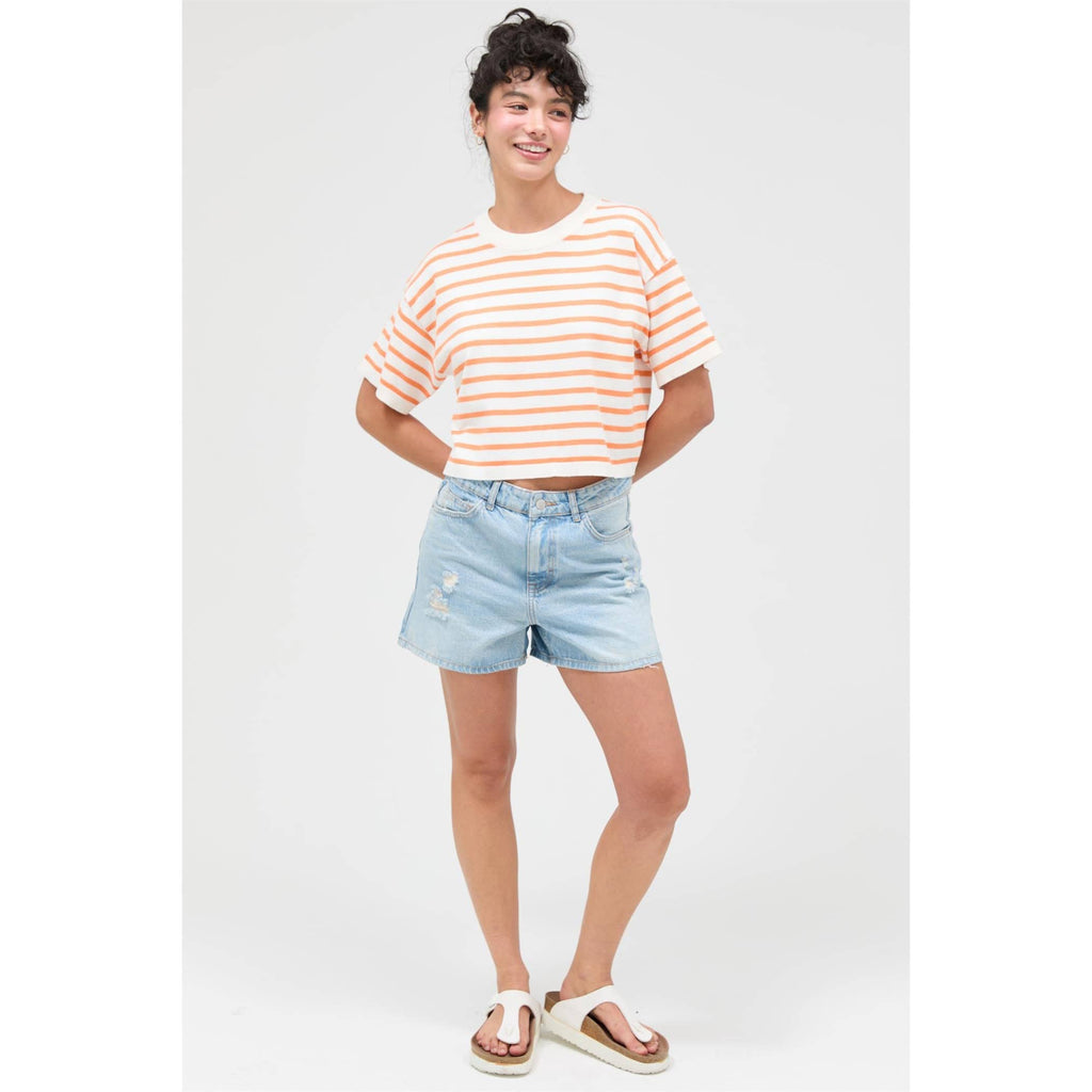 ORANGE Round Neck Striped Crop Top – HYFVE – view 4