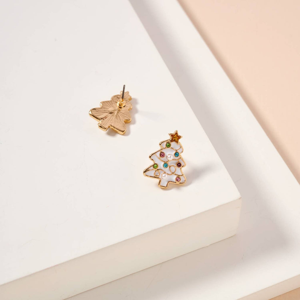 Christmas Tree Enamel Stud Earrings: White / One / 4BE32041