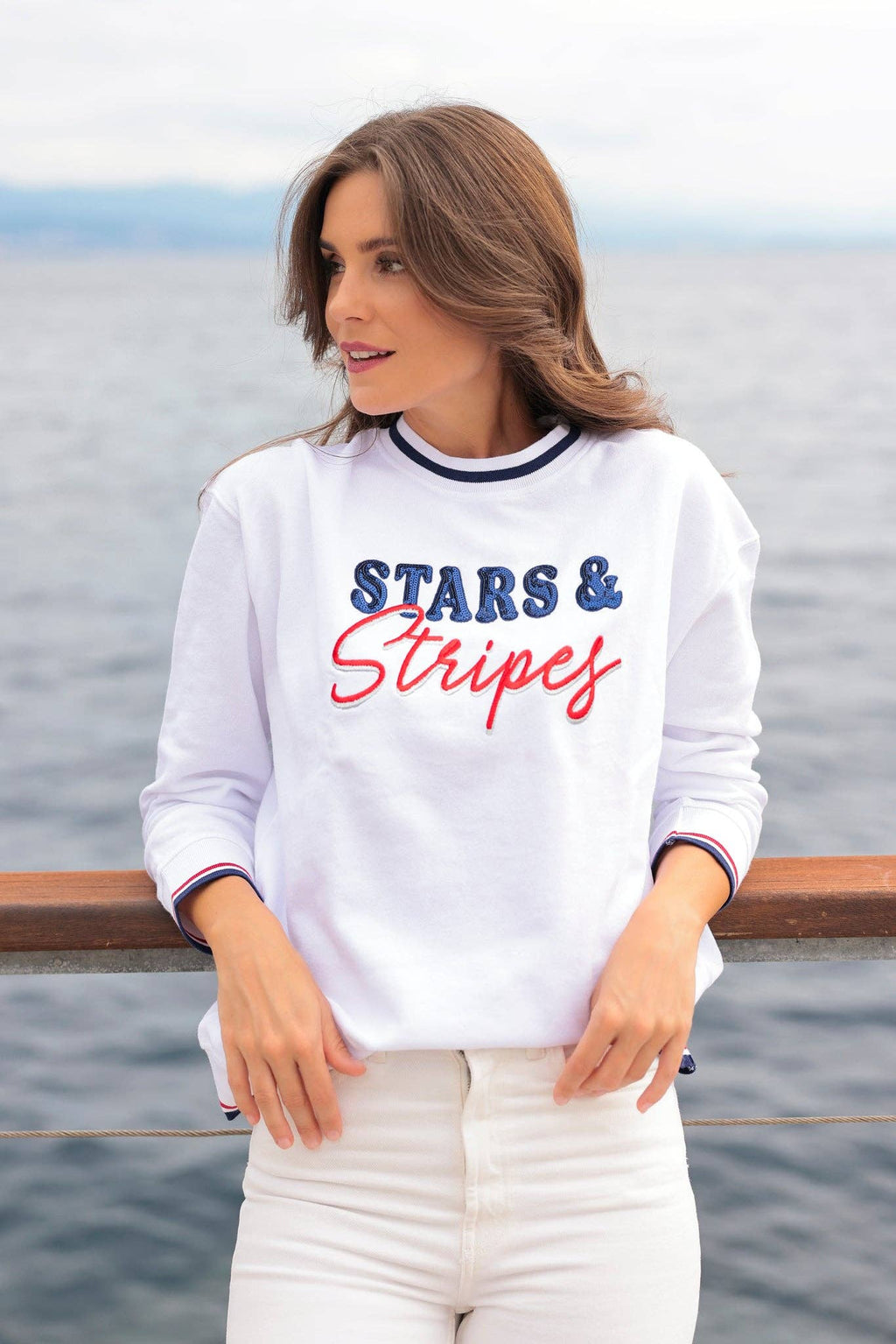 "STARS & STRIPES" SWEATSHIRTS, WHITE
