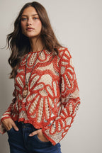 RUST Crochet Floral Pattern Sweater