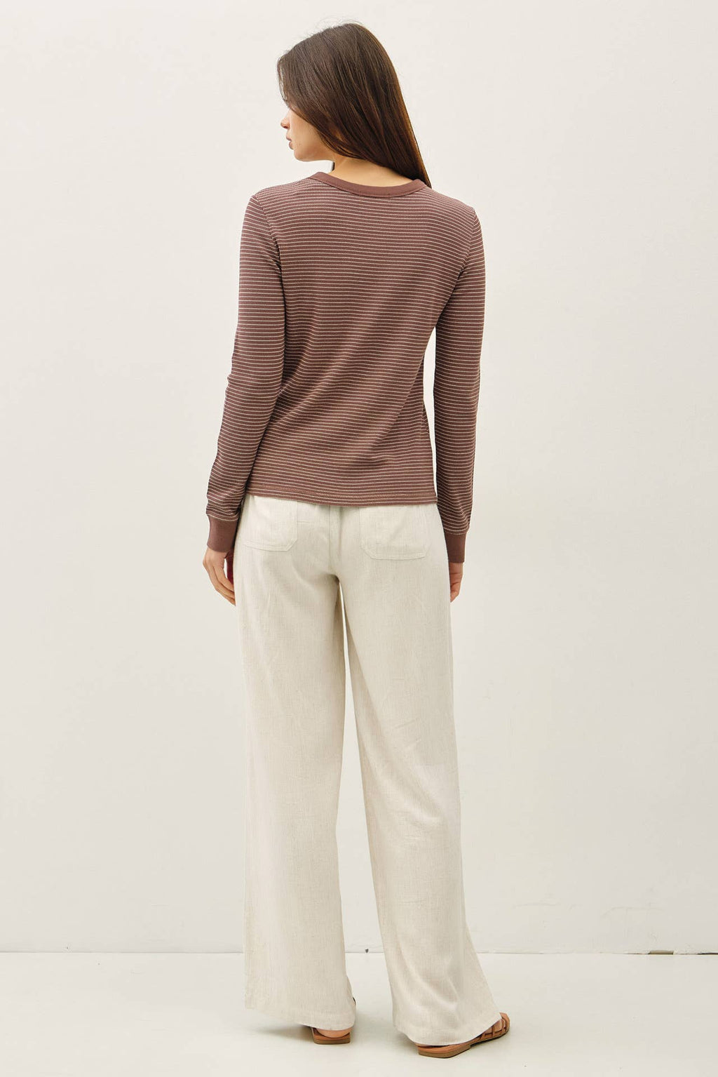 STITCHED THERMAL CREW NECK TOP: OATMEAL