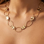 Gold Dipped Oval Link Hammered Disc Necklace: SGD
