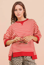 RED/CREAM Oversized Stripe Casual Knit Top