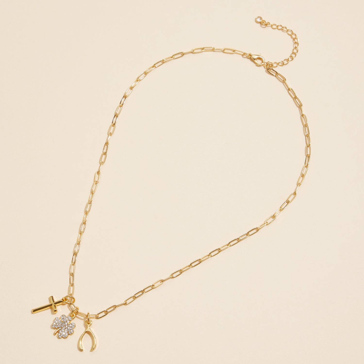 Gold Dipped Necklace with 3 Symbolic Charms: Gold / One / 4DN18071