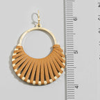 BRown Vegan Leather Woven Fan Hoop Dangle Earrings