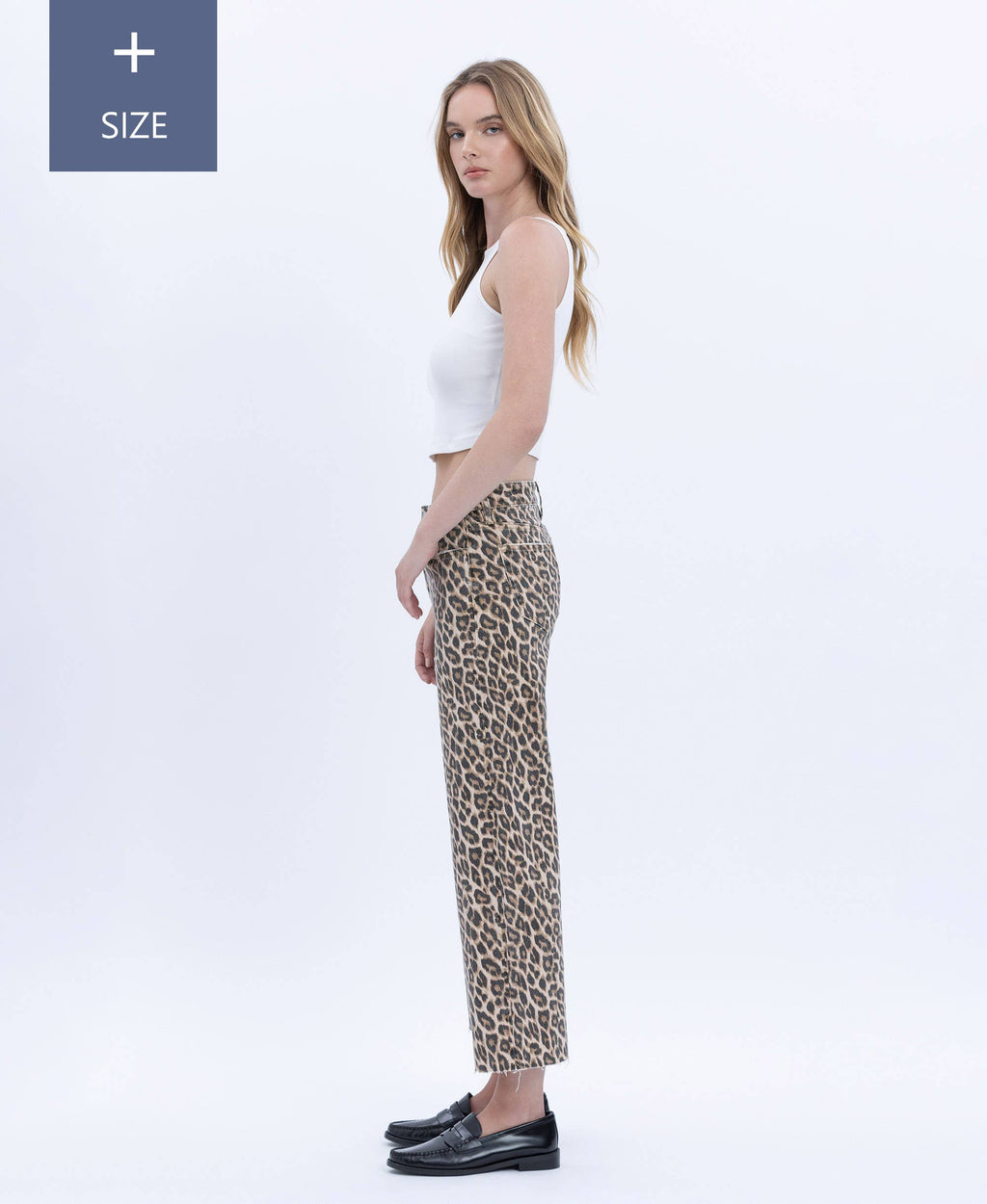 PLUS HIGH RISE ANIMAL PRINT CROP WIDE LEG JEANS