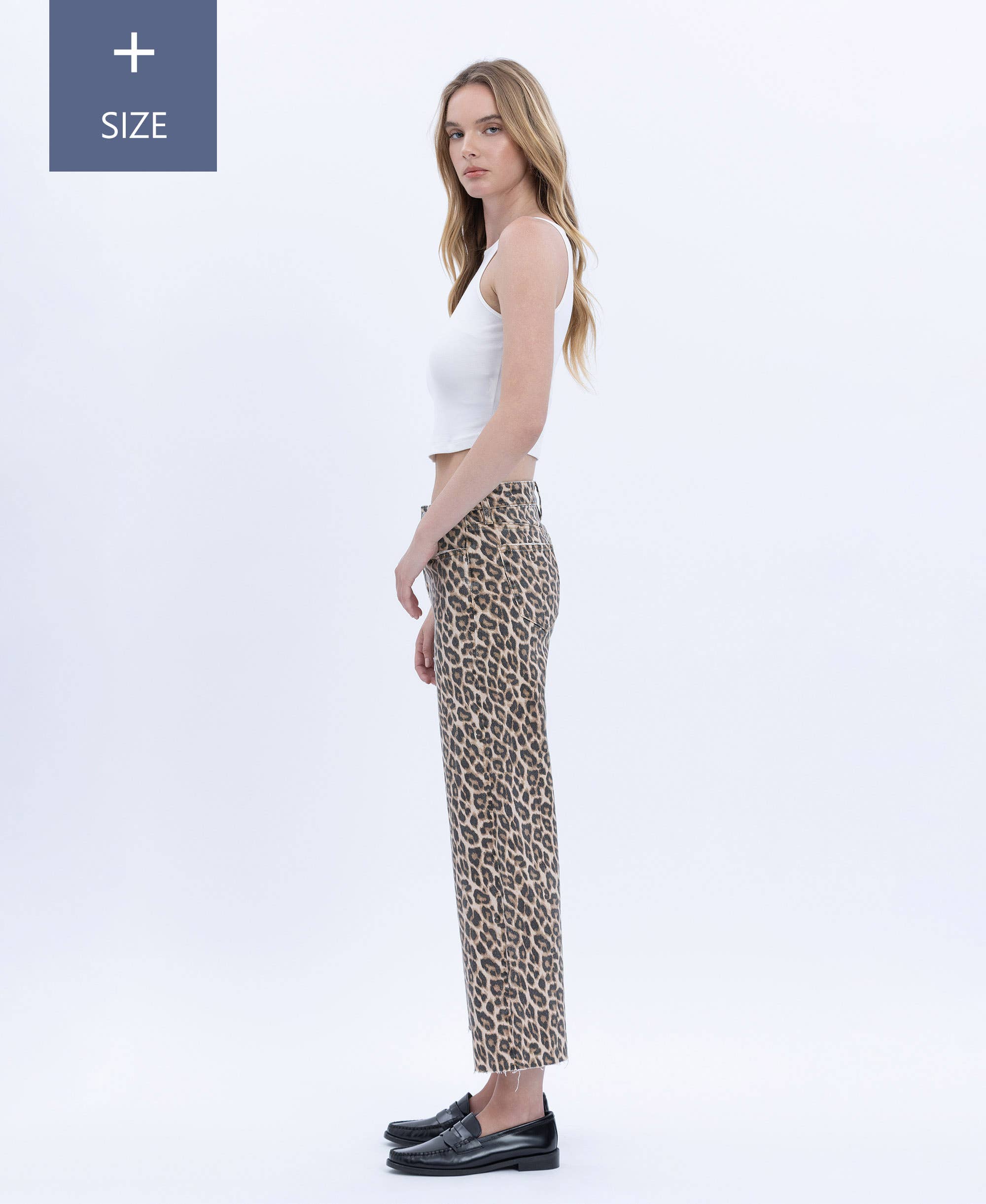 PLUS HIGH RISE ANIMAL PRINT CROP WIDE LEG JEANS